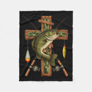 Retro Camo Cross Fishing Rod Hook B Christian Fish Fleece Blanket