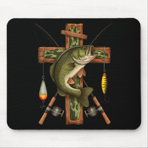 Retro Camo Cross Fishing Rod Hook B Christian Fish Mouse Mat