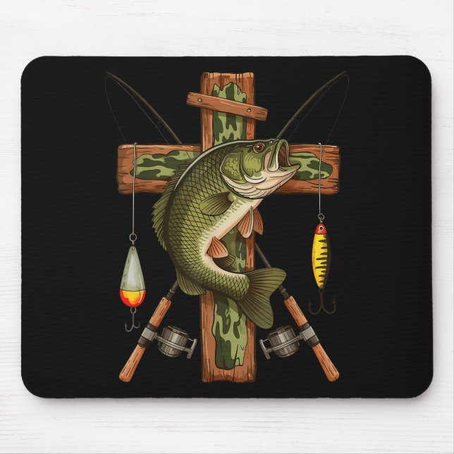 Retro Camo Cross Fishing Rod Hook B Christian Fish Mouse Mat (Front)