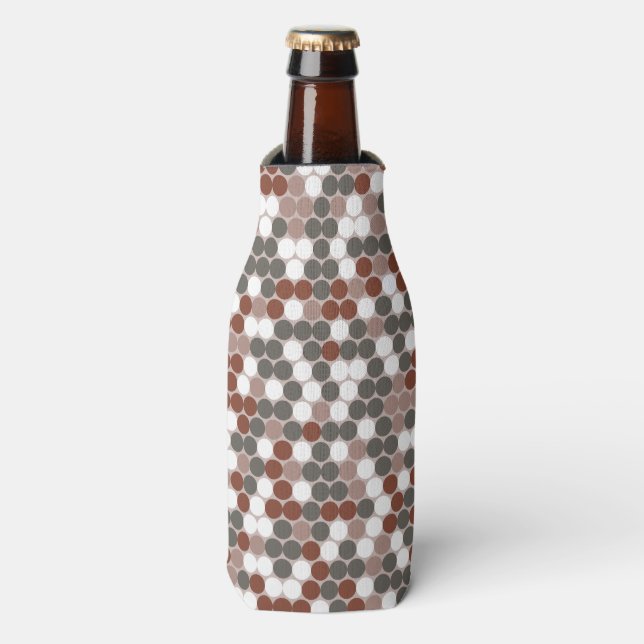 Retro camo pattern with green and red dots bottle cooler (Bottle Front)