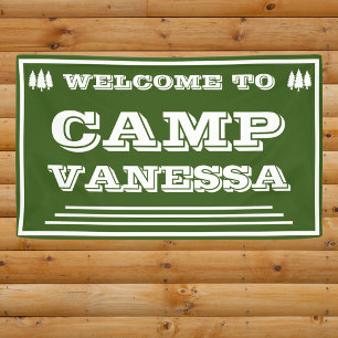 Retro Camp Bach Personalised Forest Green Welcome Banner