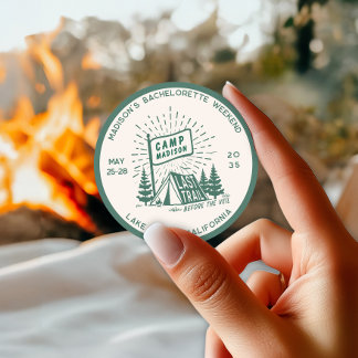 Retro Camp Bachelorette Girls Glamping Weekend Classic Round Sticker