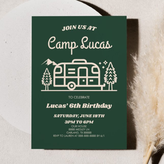 Retro Camper Camp Out Camping Birthday Party Invitation (Creator Uploaded)
