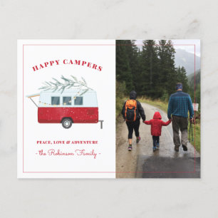 Retro Camper Camping Christmas Holiday Photo  Postcard