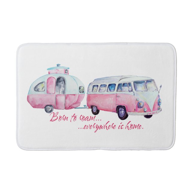 Retro Camper Caravan and Van Bath Mat (Front)