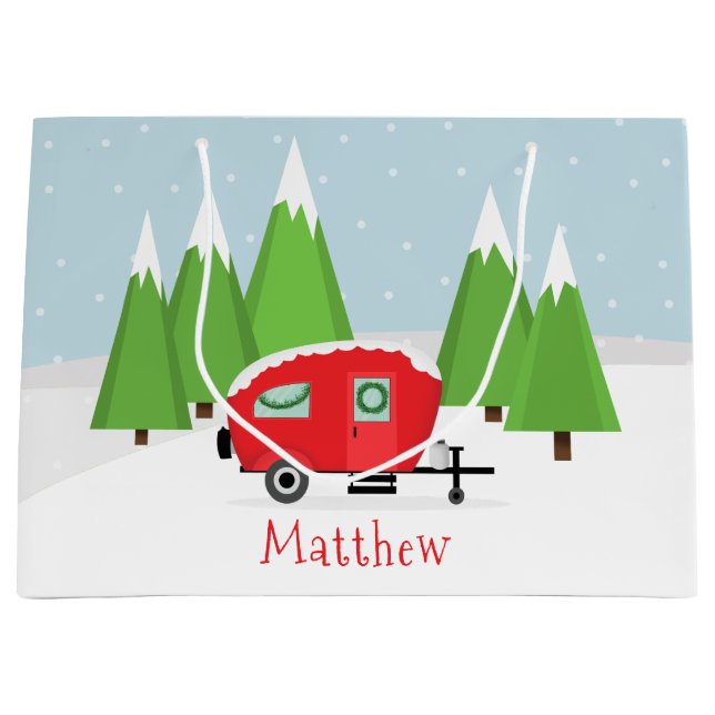 Retro Camper Christmas Large Gift Bag (Front)