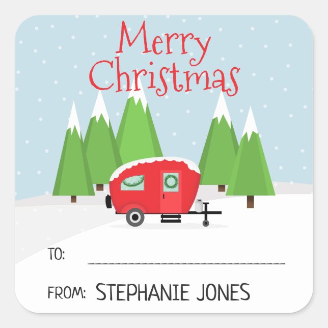 Retro Camper Christmas Square Sticker (Front)