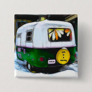 Retro Camper Hippie Life Is A Journey Just Go 15 Cm Square Badge