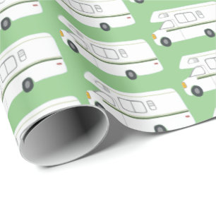 Retro Camper Motorhome green wrapping paper