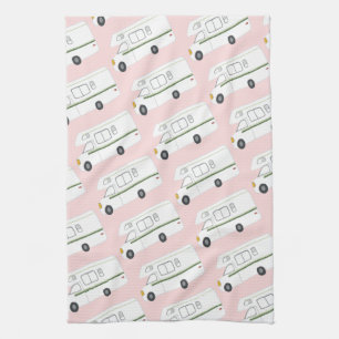 Retro Camper Motorhome RV pink kitchen towel