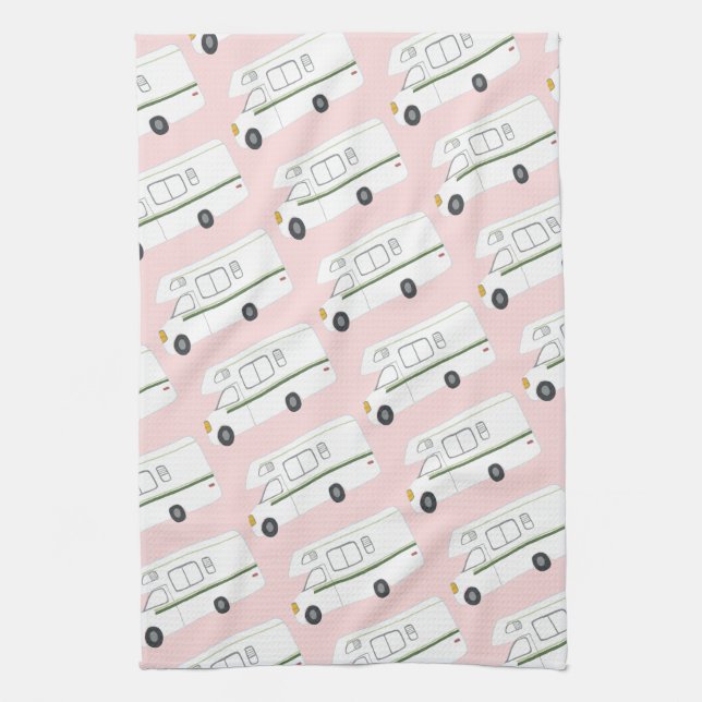 Retro Camper Motorhome RV pink kitchen towel (Vertical)