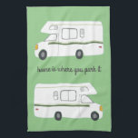 Retro Camper Motorhome RV Vanlife Green Tea Towel<br><div class="desc">Decorate your kitchen with this cool towel. Makes a great housewarming or anniversary gift! 
You can customise it and add text too.
Check my shop for lots more colours and patterns plus matching kitchen stuff!</div>