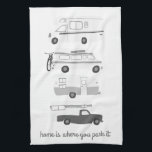 Retro Camper Motorhome RV Vanlife Grey White Tea Towel<br><div class="desc">Home is where you park it! 
Decorate your kitchen with this cool towel. Makes a great housewarming or anniversary gift! 
You can customise it and add text too.
Check my shop for lots more colours and patterns plus matching kitchen stuff!</div>