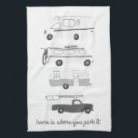 Retro Camper Motorhome RV Vanlife Grey White Tea Towel<br><div class="desc">Home is where you park it! 
Decorate your kitchen with this cool towel. Makes a great housewarming or anniversary gift! 
You can customise it and add text too.
Check my shop for lots more colours and patterns plus matching kitchen stuff!</div>