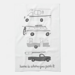 Retro Camper Motorhome RV Vanlife Grey White Tea Towel