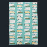 Retro Camper Motorhome RV Vanlife Teal Tea Towel<br><div class="desc">Decorate your kitchen with this cool towel with an RV, trailer, campervan and truck camper. Makes a great housewarming or anniversary gift!
You can customise it and add text too.
Check my shop for lots more colours and patterns plus matching kitchen stuff!</div>