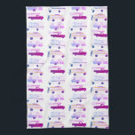 Retro Camper Motorhome RV Vanlife White Purple Tea Towel<br><div class="desc">Decorate your kitchen with this cool towel with an RV,  trailer,  campervan and truck camper. Makes a great housewarming or anniversary gift! 
You can customise it and add text too.
Check my shop for lots more colours and patterns plus matching kitchen stuff!</div>