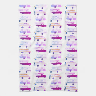 Retro Camper Motorhome RV Vanlife White Purple Tea Towel