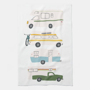 Retro Camper Motorhome RV Vanlife White Tea Towel
