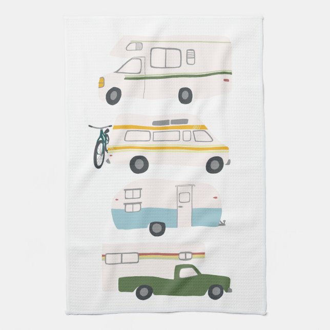 Retro Camper Motorhome RV Vanlife White Tea Towel (Vertical)