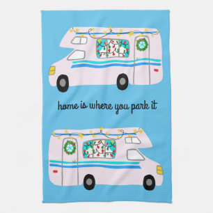 Retro Camper Motorhome RV Vanlife Xmas Tea Towel