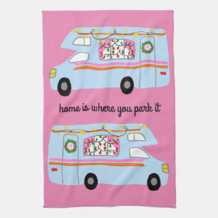 Retro Camper Motorhome RV Vanlife Xmas Tea Towel