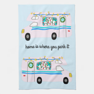 Retro Camper Motorhome RV Vanlife Xmas Tea Towel