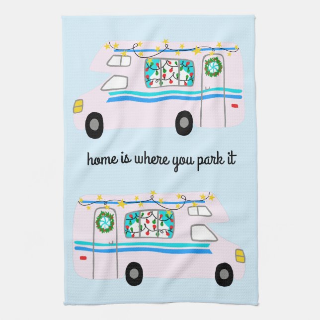 Retro Camper Motorhome RV Vanlife Xmas Tea Towel (Vertical)