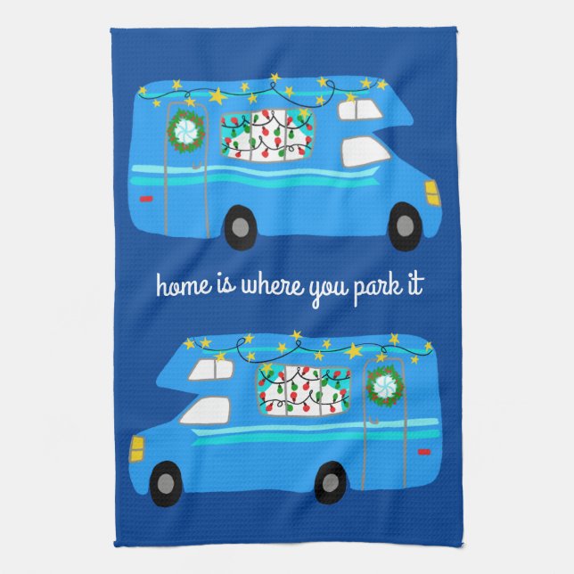 Retro Camper Motorhome RV Vanlife Xmas Tea Towel (Vertical)