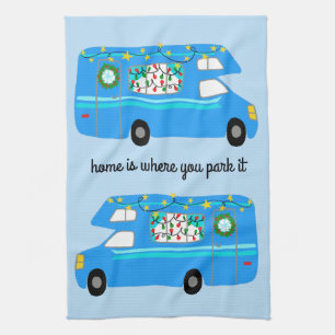 Retro Camper Motorhome RV Vanlife Xmas Tea Towel