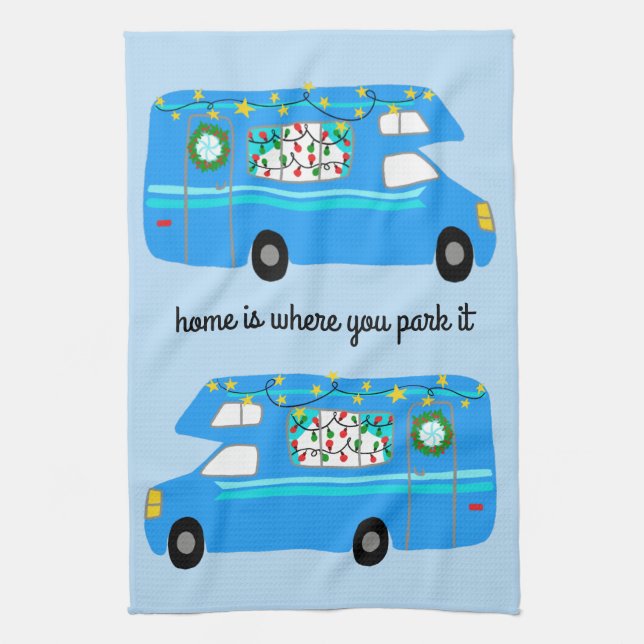 Retro Camper Motorhome RV Vanlife Xmas Tea Towel (Vertical)