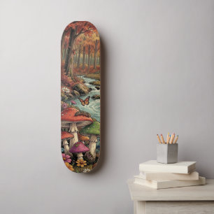Retro Camper, Mushrooms, Stream and Flowers Skateboard