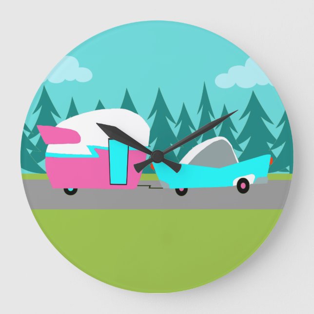Retro Camper / Trailer and Car Wall Clock (Front)