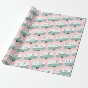 Retro Camper Trailer mint pink wrapping paper