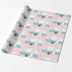 Retro Camper Trailer pink wrapping paper