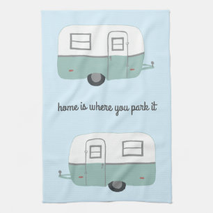 Retro Camper Trailer RV Motorhome Blue Tea Towel