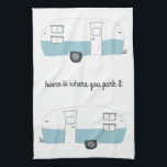 Retro Camper Trailer RV Motorhome Vanlife Tea Towel<br><div class="desc">Decorate your kitchen with this cool towel. Makes a great housewarming or anniversary gift! 
You can customise it and add text too.
Check my shop for lots more colours and patterns plus matching kitchen stuff!</div>
