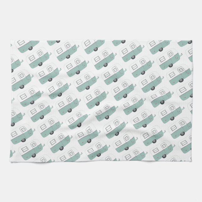 Retro Camper Trailer white kitchen towel (Horizontal)