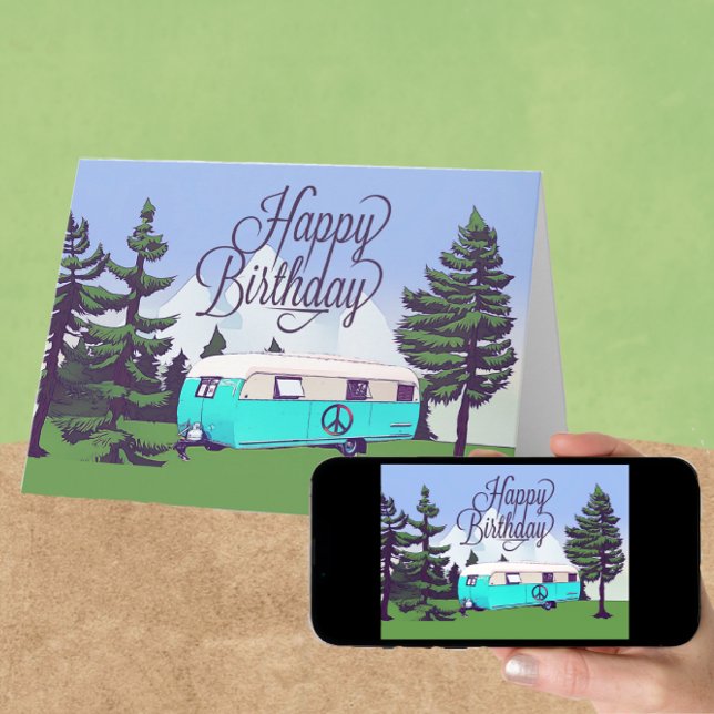 Retro Camper Trailer with Mountain View Birthday Card (Creator Uploaded)