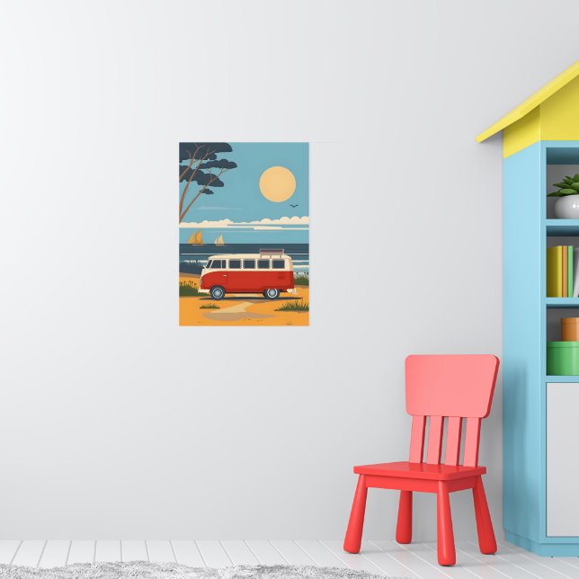 Retro Camper Van Beach Road Trip Art Poster (Nursery 1)