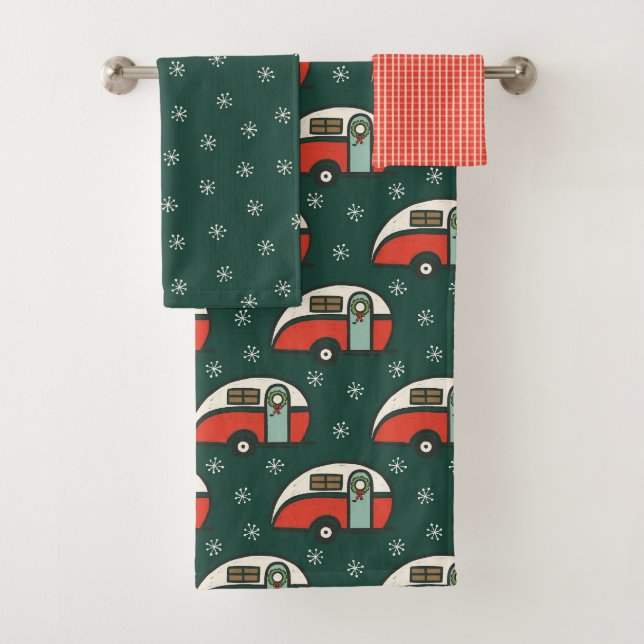 Retro Camper Van Christmas Bath Towel Set (Insitu)