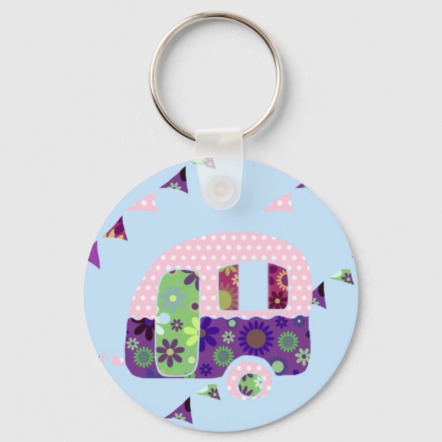 Retro camper vintage caravan shabbychic key ring (Front)