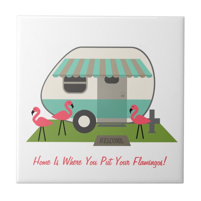 Retro Camper With Flamingos Tile (Front)
