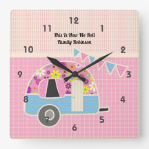 Retro Campervan Pink Blue Hipster Shabby Chic