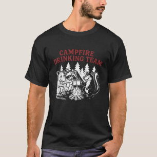 Retro Campfire Drinking Team Opossum Raccoon Squir T-Shirt