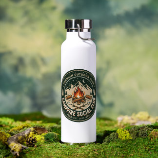 Retro Campfire Social Club Mountain Outdoor Badge Water Bottle