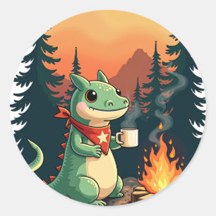 Retro Camping Axolotl Wilderness Adventure Vintage Classic Round Sticker