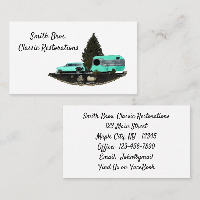 Retro Camping Car Trailer Business Cards (Front/Back)