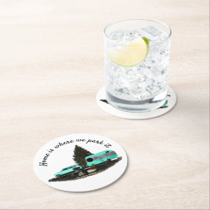 Retro Camping Car Trailer Paper Coaster