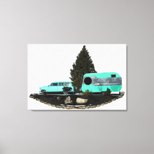 Retro Camping Car Trailer Stretched Wrapped Canvas